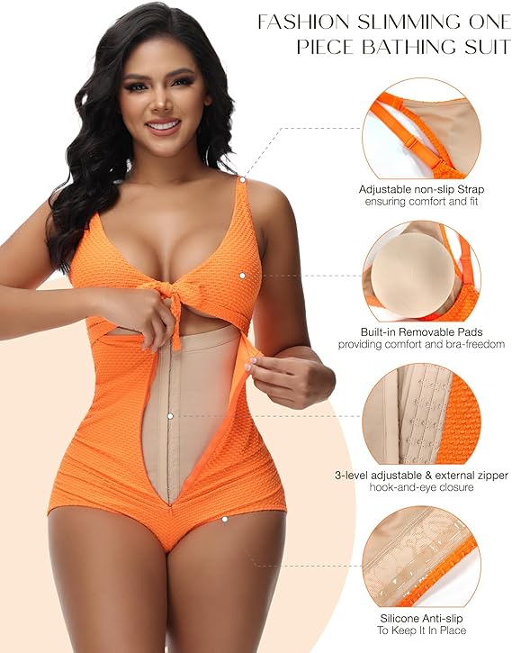 Shapshe® Traje de Baño Femenino con Control de Abdomen, Recorte, Nudo Frontal y Push Up Moldeador