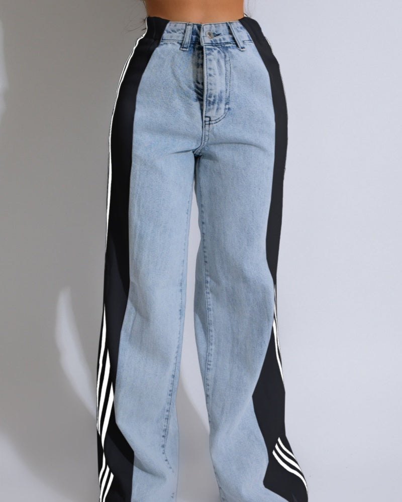 Jeans de tiro alto con paneles y 3 rayas anchos