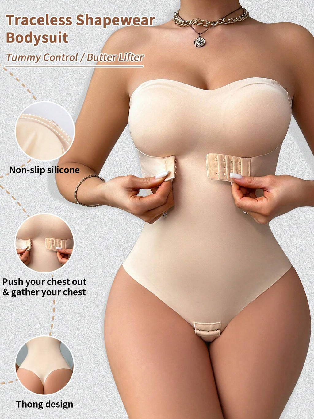Body Shaper Femenino Sin Tirantes Control Abdomen Enterizo Sin Costuras con Tanga