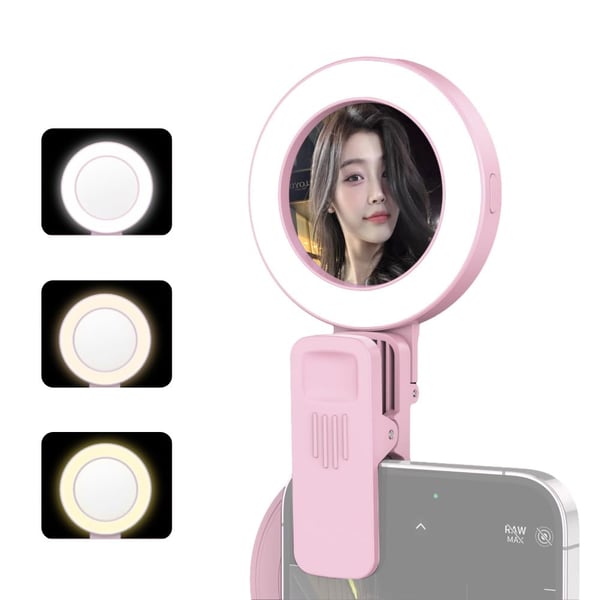 🔥Oferta especial de verano: 49 % de descuento🔥Anillo de luz para selfies con clip, tres colores de luz y espejo
