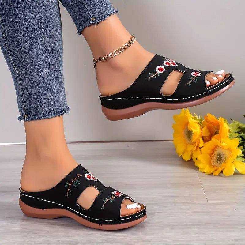 Sandalias de Cuña Sintético Aurora Flor Equilibrio, Comodidad Natural Todo el Día