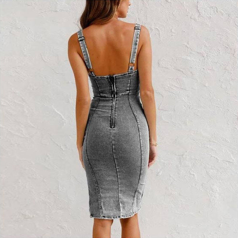 ⏰ ¡Oferta Limitada 50% OFF! 👗 Vestido Ajustado de Mezclilla para Mujer – Tirantes y Cuello en U, Casual, Moderno y Perfecto para Cada Ocasión ✨💖