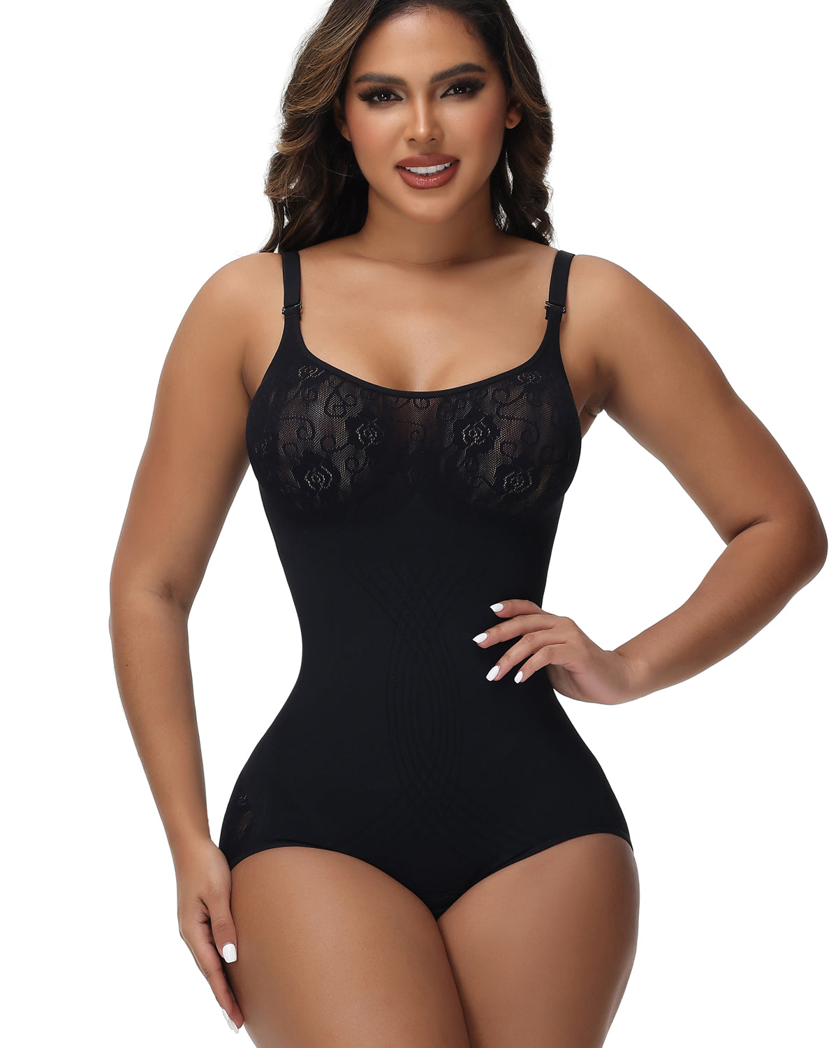 Shapshe® Body Moldeador Sexy Sin Costuras de Jacquard con Control de Abdomen y Tirantes Finos