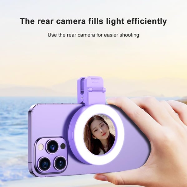 🔥Oferta especial de verano: 49 % de descuento🔥Anillo de luz para selfies con clip, tres colores de luz y espejo