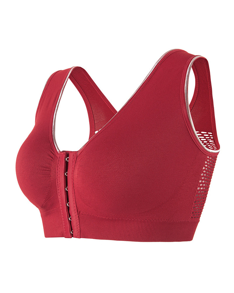 Sostén Deportivo Sin Aros para Mujer Talla Plus con Hebilla Frontal, Sólido, Transpirable y con Diseño Hueco