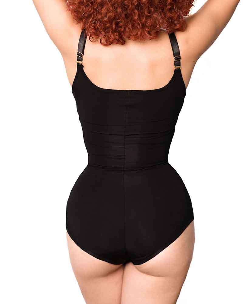Traje de baño entero moldeador con control de abdomen y fruncido de cintura alta