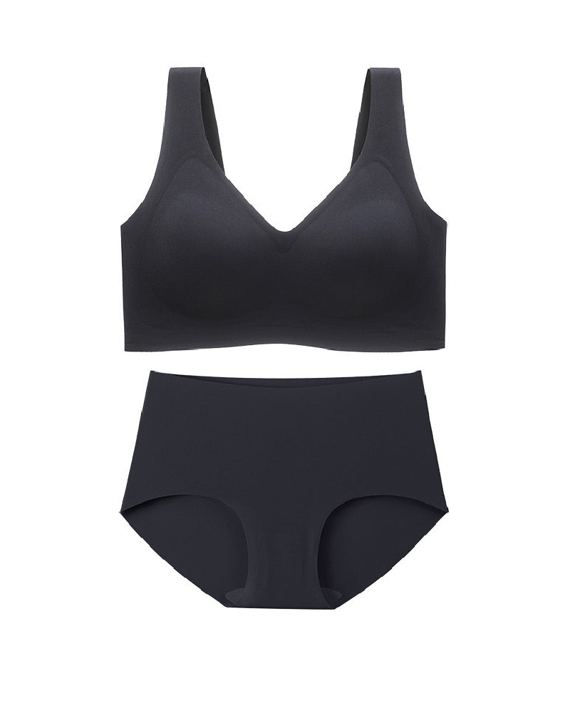 Conjunto de Ropa Interior Femenina Sin Aros Sin Costuras Ultra Cómoda Sostenes Diarios con Panties de Cintura Alta