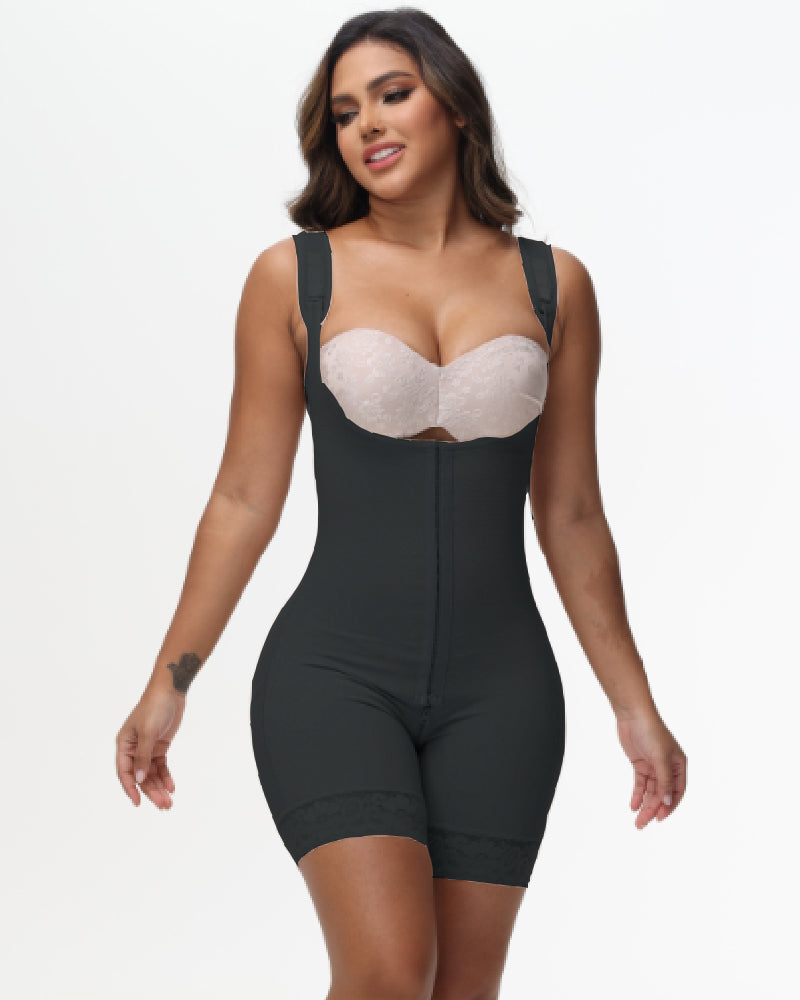 Fajas Colombianas Etapa 2 Moldeadora de Alta Compresión con Escote Abierto y Cierre en la Entrepierna