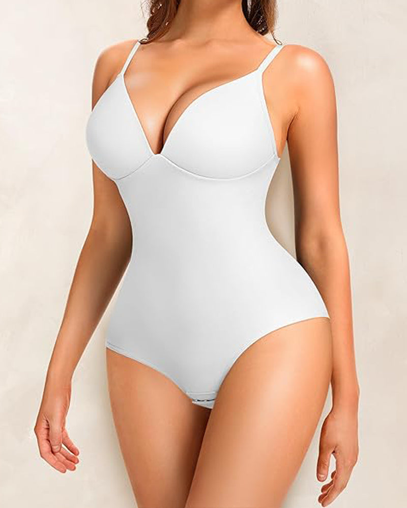 Bodysuit moldeador con escote en V profundo y control abdomen plano con sostén incorporado
