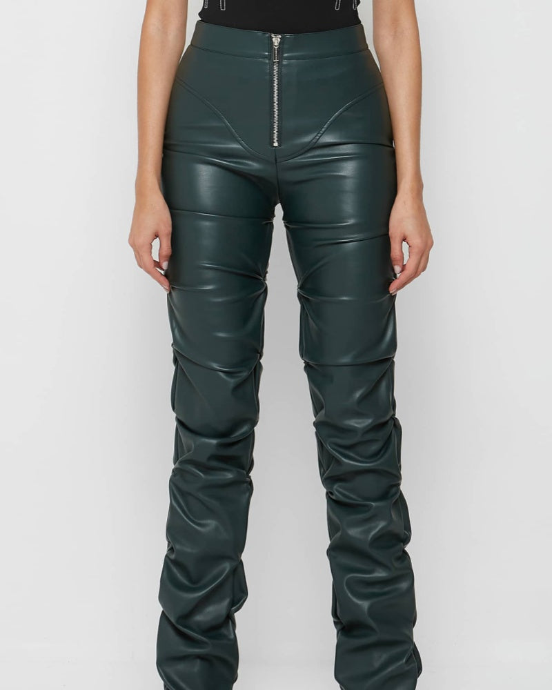 Pantalones Acampanados Plisados Personalizados de Cuero PU