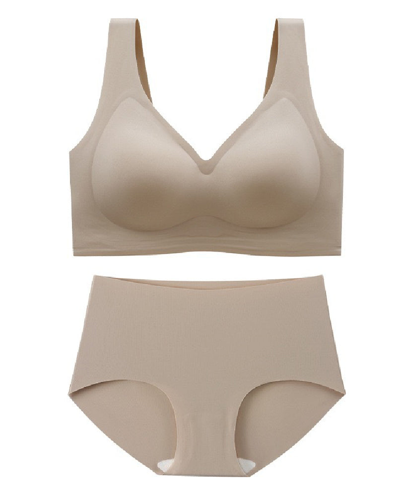 Conjunto de Ropa Interior Femenina Sin Aros Sin Costuras Ultra Cómoda Sostenes Diarios con Panties de Cintura Alta
