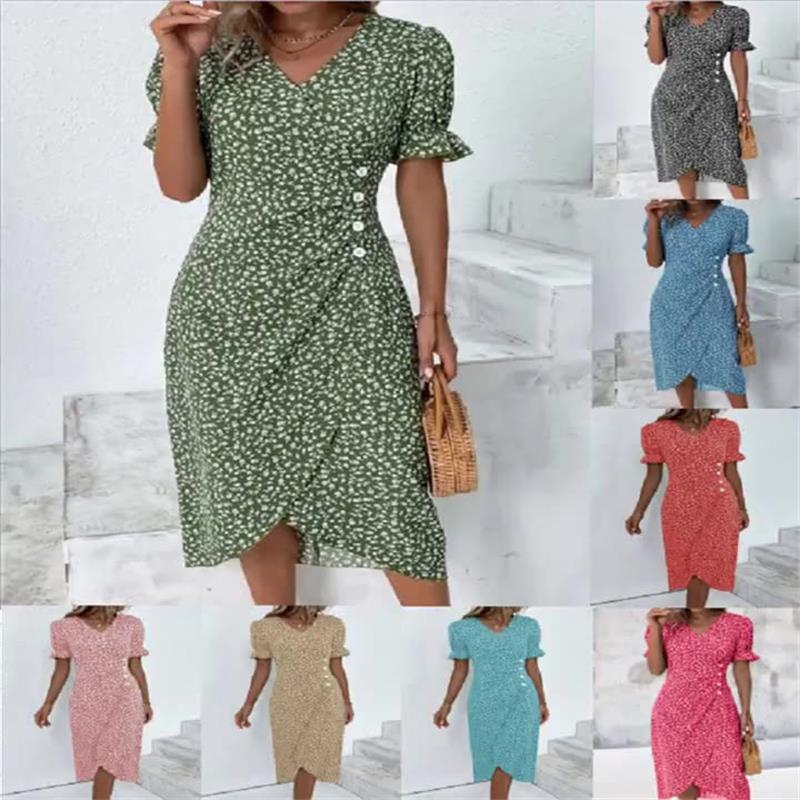 🌸 Vestido Casual de Vacaciones para Mujer – Cuello en V y Dobladillo Irregular Floral, Comodidad y Estilo para Todo el Día ✨👗