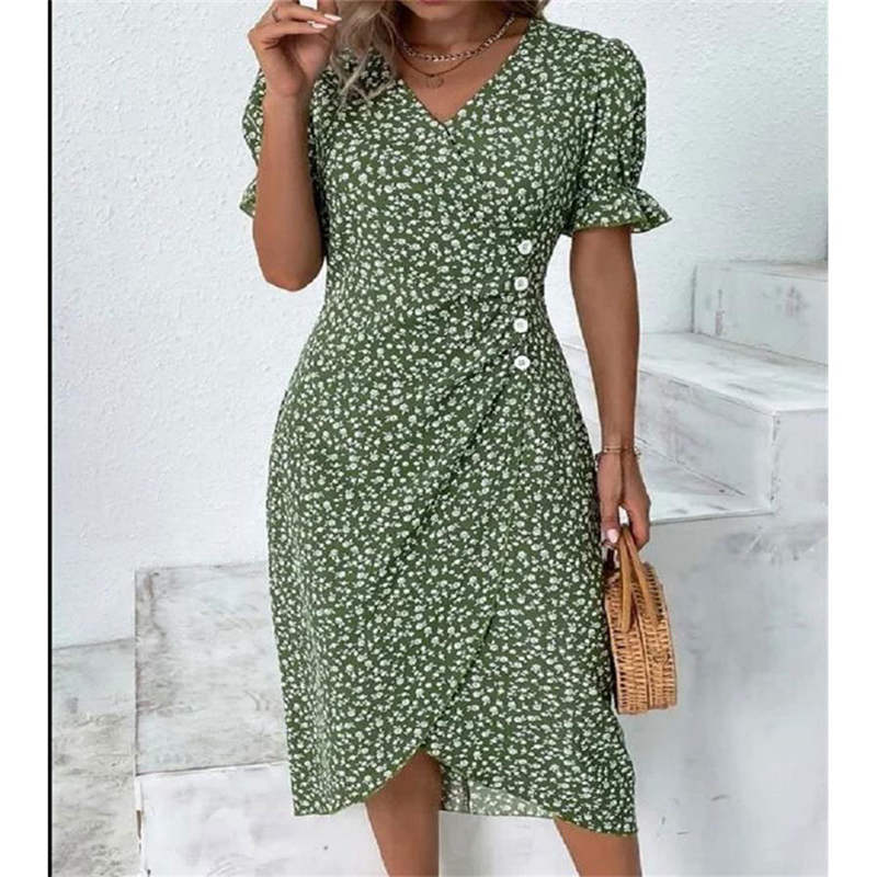 🌸 Vestido Casual de Vacaciones para Mujer – Cuello en V y Dobladillo Irregular Floral, Comodidad y Estilo para Todo el Día ✨👗