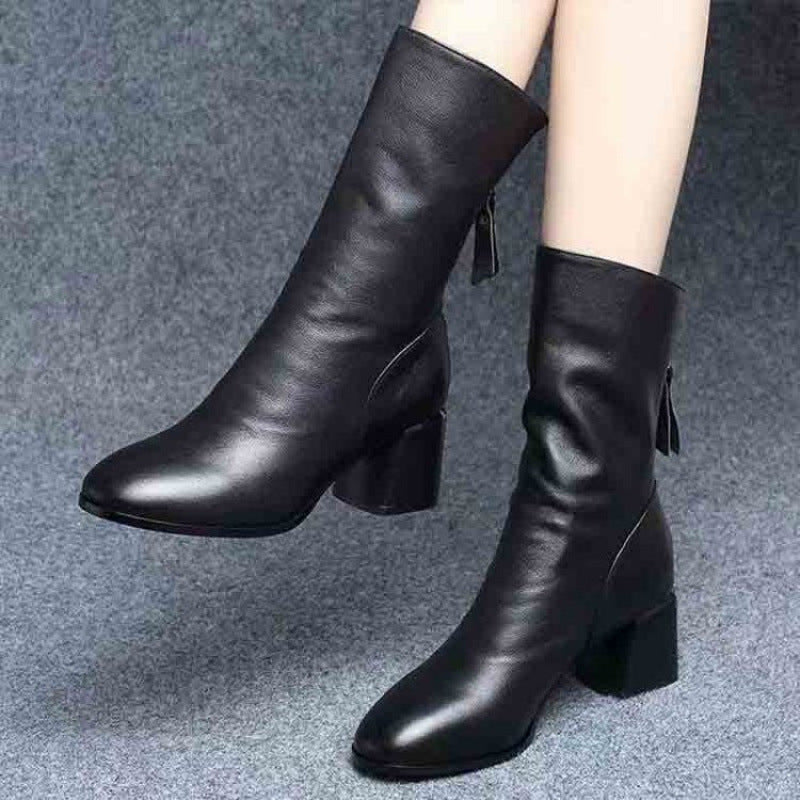 Botas Media Caña Cuero Suave Eclipse Serenidad Camino, Elegancia y Confort Todo el Día