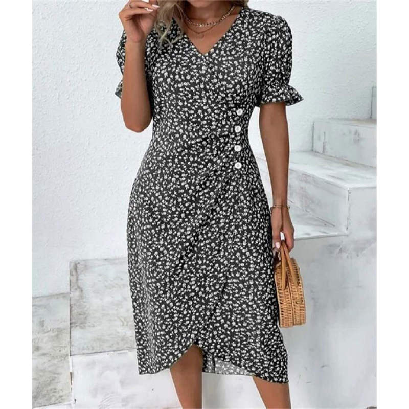 🌸 Vestido Casual de Vacaciones para Mujer – Cuello en V y Dobladillo Irregular Floral, Comodidad y Estilo para Todo el Día ✨👗