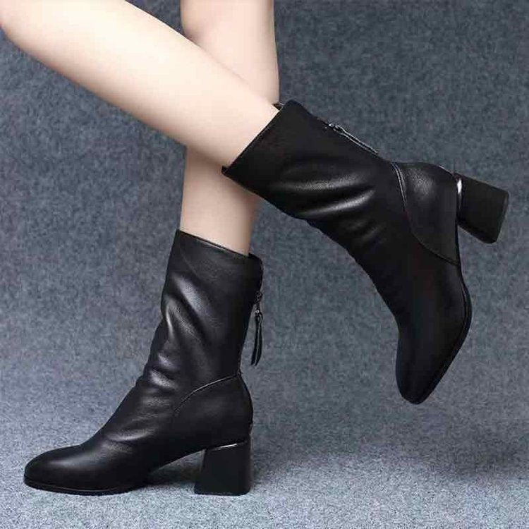 Botas Media Caña Cuero Suave Eclipse Serenidad Camino, Elegancia y Confort Todo el Día