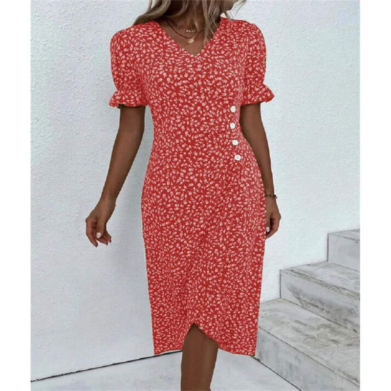 🌸 Vestido Casual de Vacaciones para Mujer – Cuello en V y Dobladillo Irregular Floral, Comodidad y Estilo para Todo el Día ✨👗