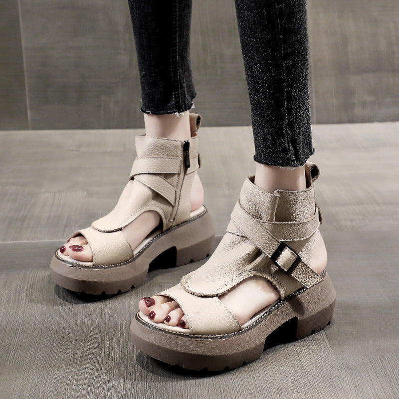Sandalias de Plataforma Cuero Suave Cumbre Armonía Ritmo, Postura Saludable y Comodidad Duradera