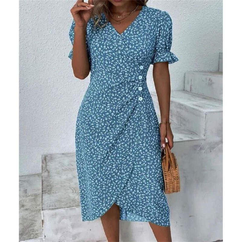 🌸 Vestido Casual de Vacaciones para Mujer – Cuello en V y Dobladillo Irregular Floral, Comodidad y Estilo para Todo el Día ✨👗
