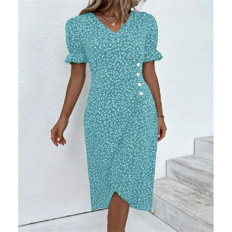 🌸 Vestido Casual de Vacaciones para Mujer – Cuello en V y Dobladillo Irregular Floral, Comodidad y Estilo para Todo el Día ✨👗