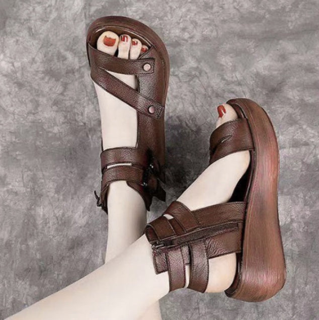 Sandalias de Tacón Cuero Suave Raíz Selene Camino, Postura Mejorada y Confort Duradero
