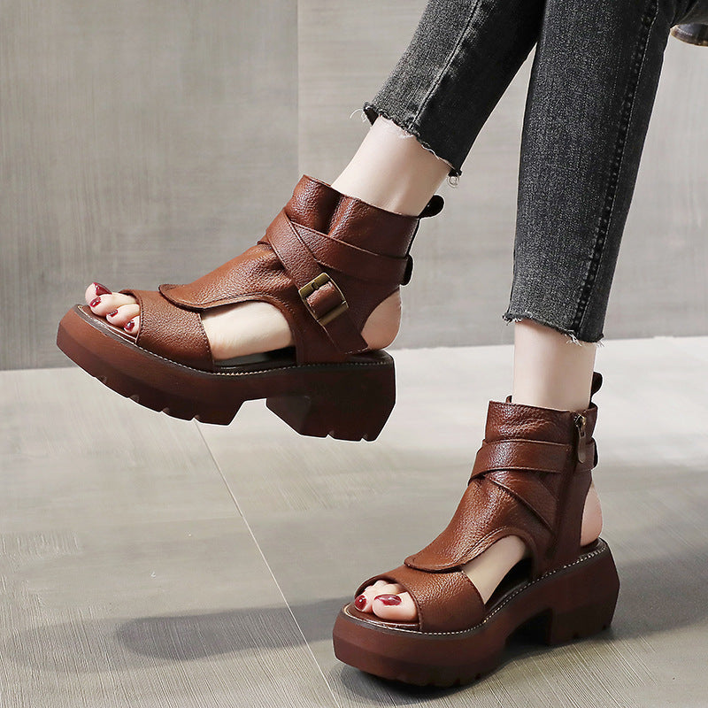Sandalias de Plataforma Cuero Suave Cumbre Armonía Ritmo, Postura Saludable y Comodidad Duradera