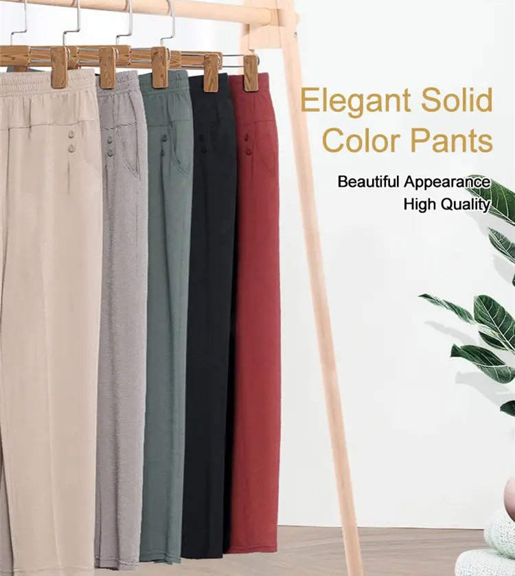 Pantalones casuales rectos con cintura elástica elástica