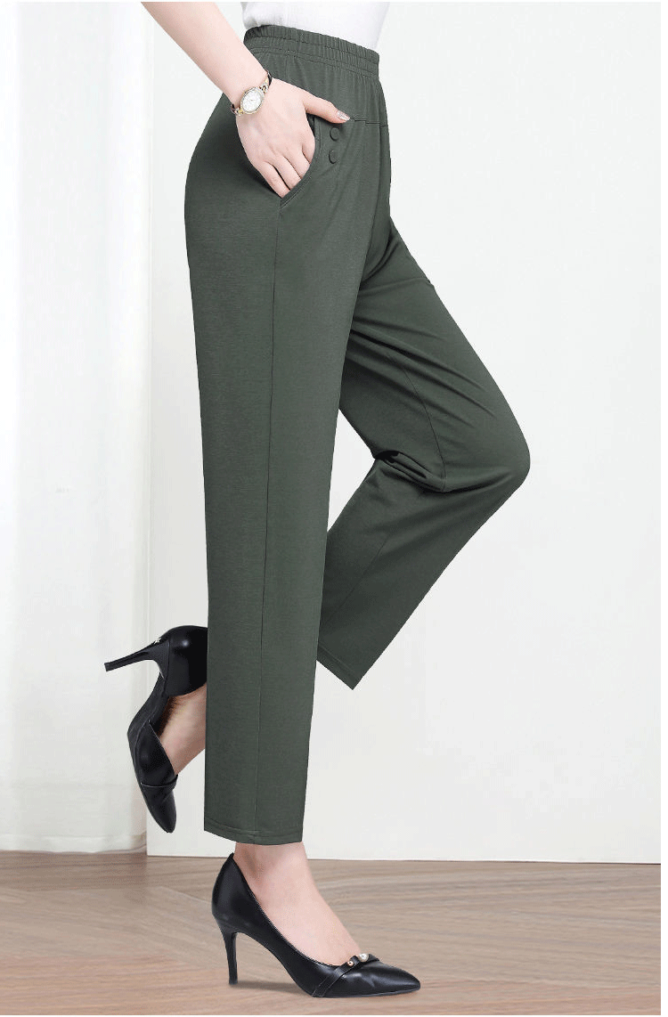 Pantalones casuales rectos con cintura elástica elástica
