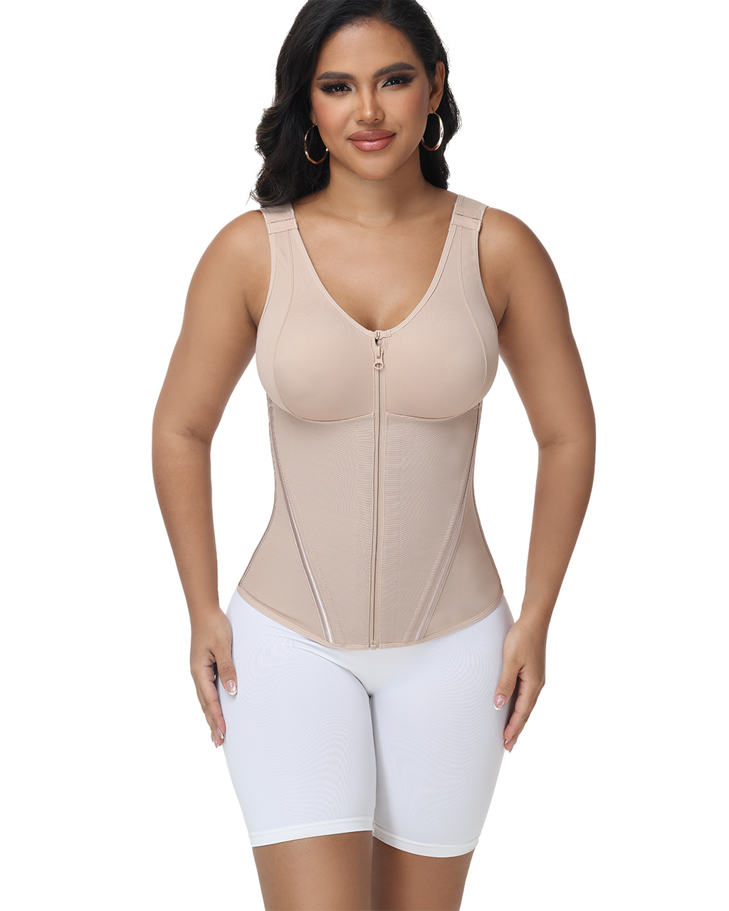 Chaleco Corset Shapshe® con Sostén Acolchado, Cremallera Frontal, Faja Moldeadora de Cintura