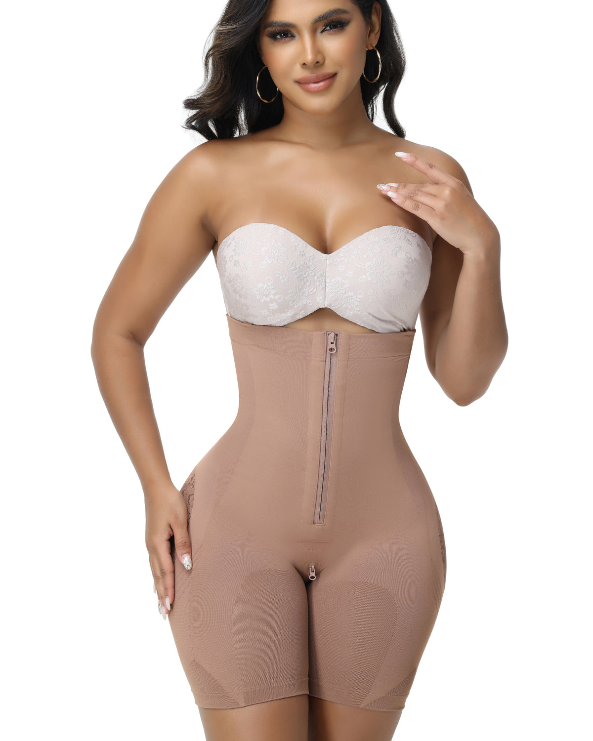 Shapshe® Shorts Moldeadores de Cintura Alta con Malla para Cadera y Cierre de Cremallera para Mujer
