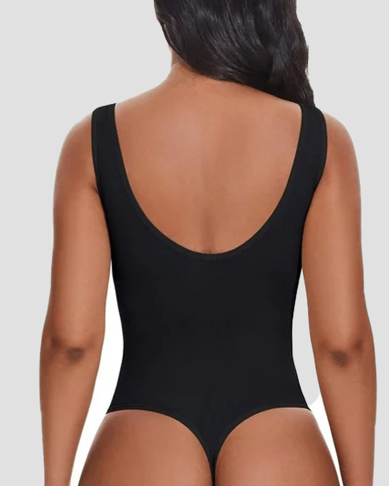 Body de control de abdomen con tiras tipo tanga y escote en U, estilo sexy