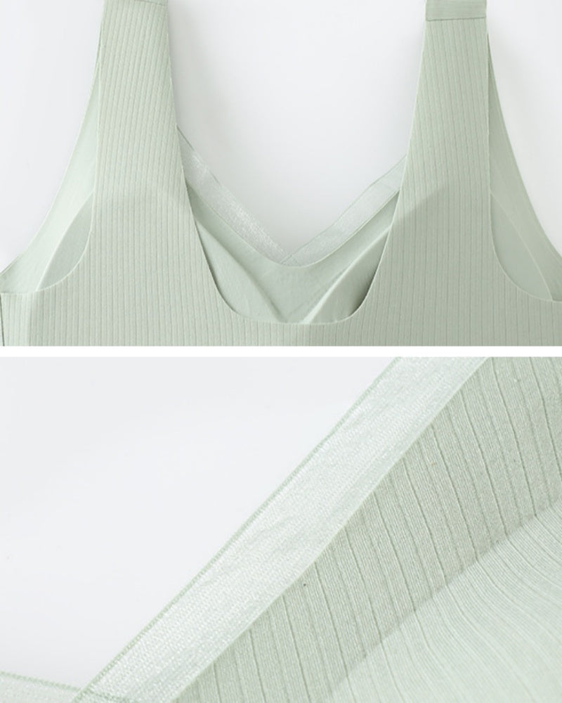 Sostén tipo chaleco sin varillas con soporte suave push up y diseño de malla patchwork