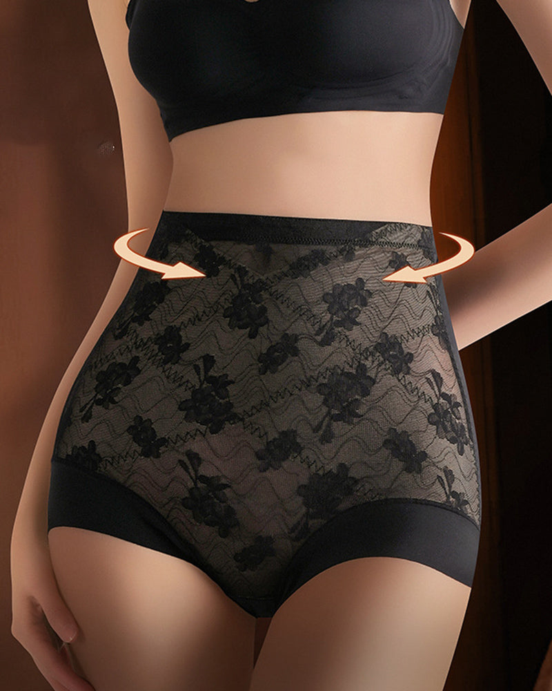 Panties moldeadores de control abdominal con encaje floral de cintura alta