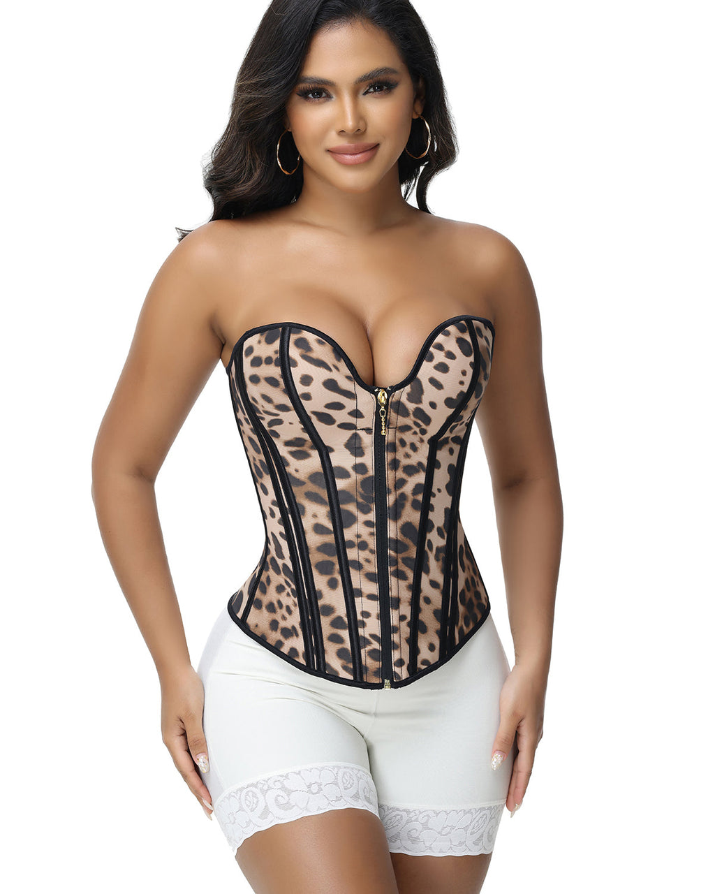 Shapshe® Fajas Colombianas Corset Top con Cierre Estampado de Leopardo