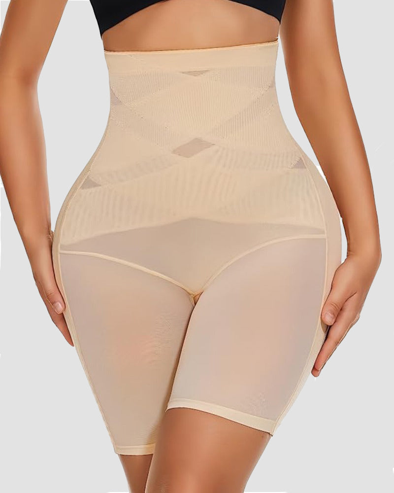 Shorts moldeadores de malla de cintura alta con control de abdomen para recuperación posparto y adelgazamiento