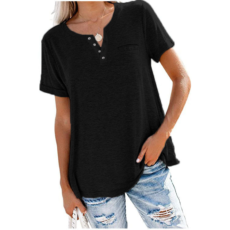 🌸40% de descuento  🌸 Camiseta de manga corta con bolsillos en color liso de algodón