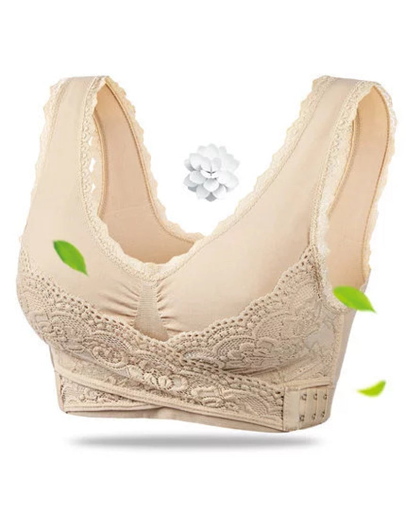 Sujetador deportivo push-up sin aros para mujer, con cierre lateral cruzado frontal