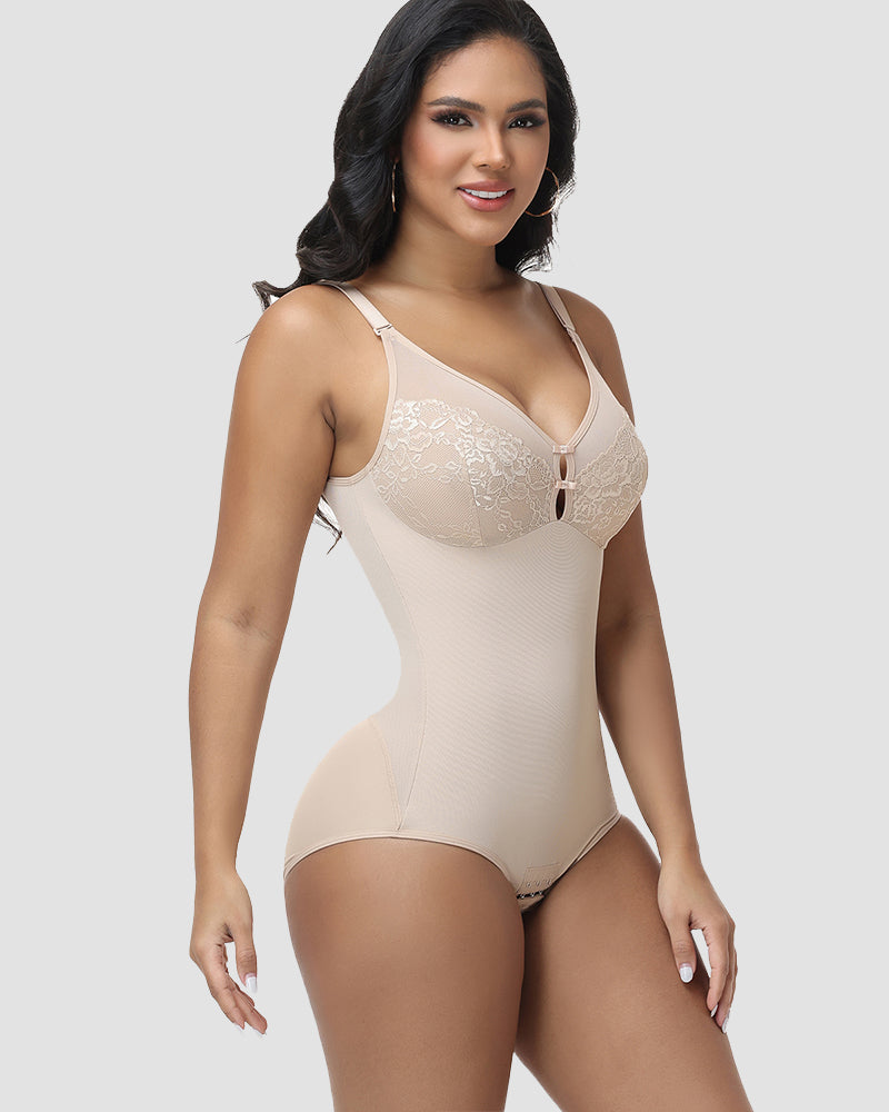 Shapshe® Body con Escote en V Profundo y Abertura en Forma de Ojal de Encaje