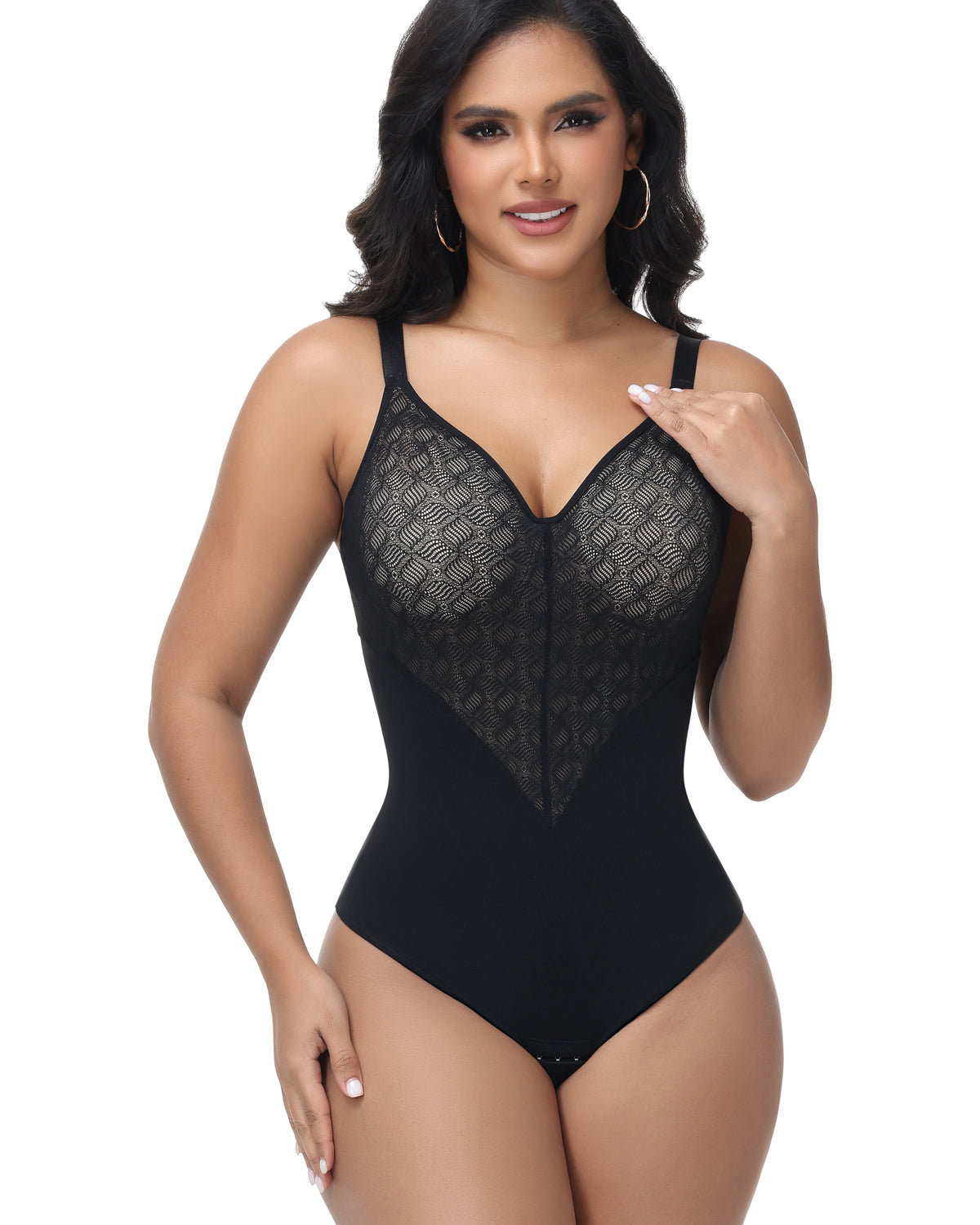 Shapshe® Body moldeador de encaje transparente con escote en V y control de abdomen