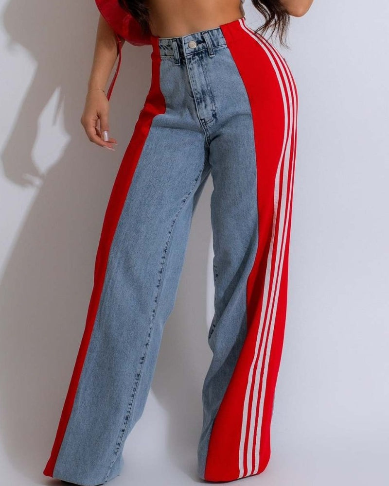 Jeans de tiro alto con paneles y 3 rayas anchos