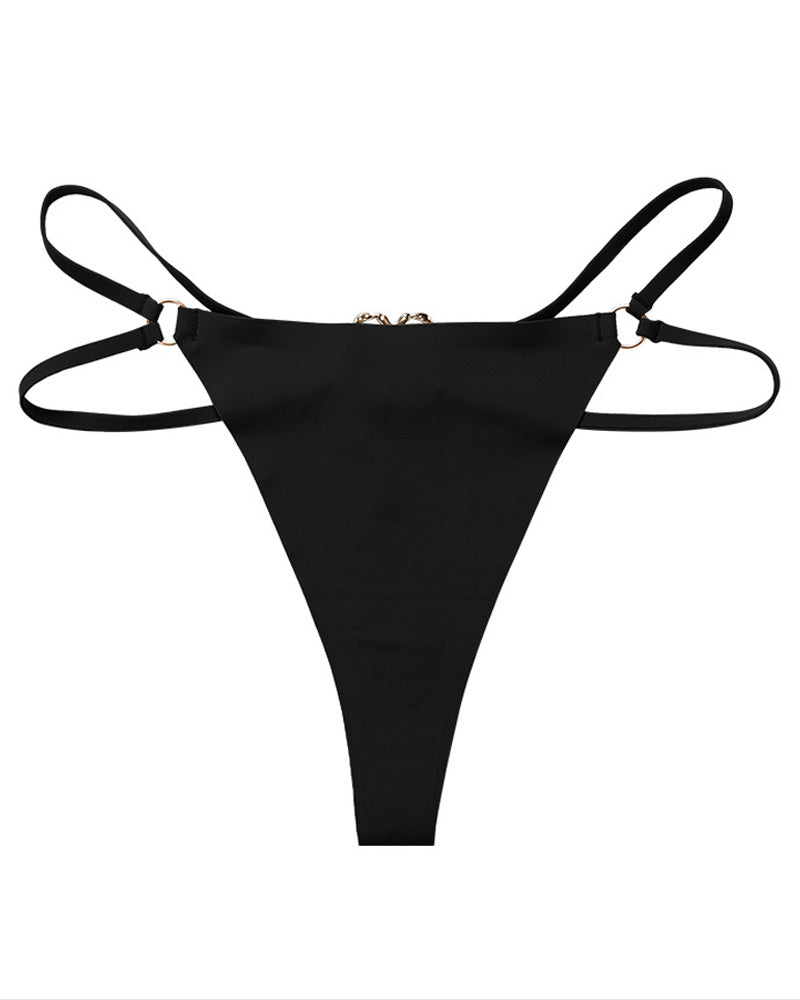Tanga sin costuras para mujer, cintura baja, anillo metálico, sexy, ropa interior tentación T