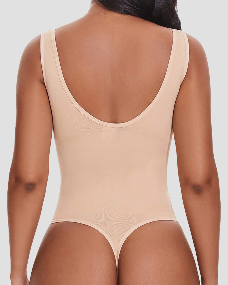 Body de control de abdomen con tiras tipo tanga y escote en U, estilo sexy