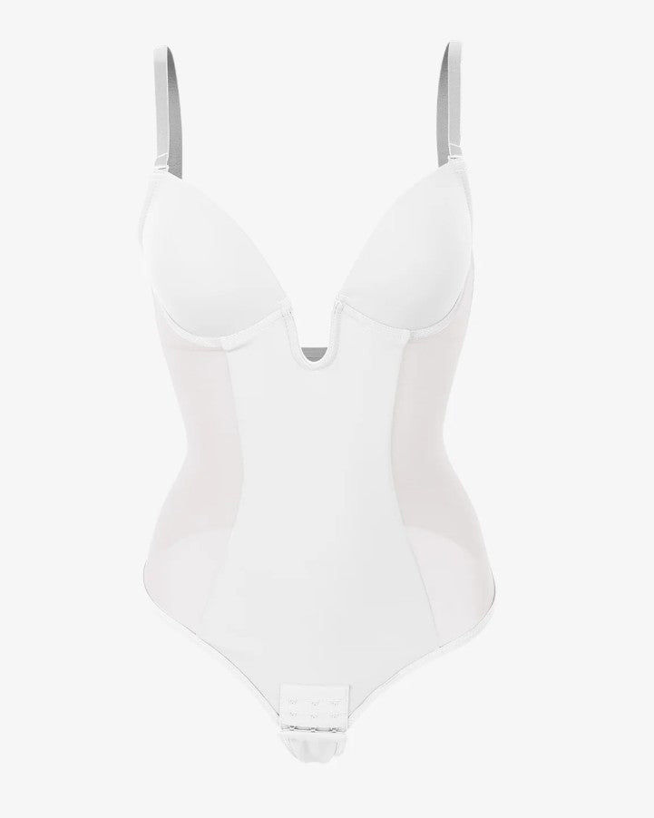 Body de malla con escote profundo, espalda descubierta y tanga moldeadora sexy