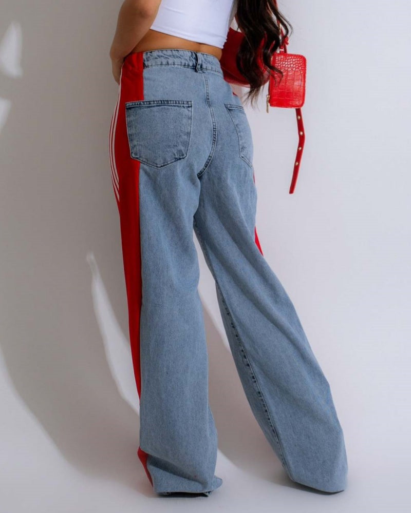 Jeans de tiro alto con paneles y 3 rayas anchos