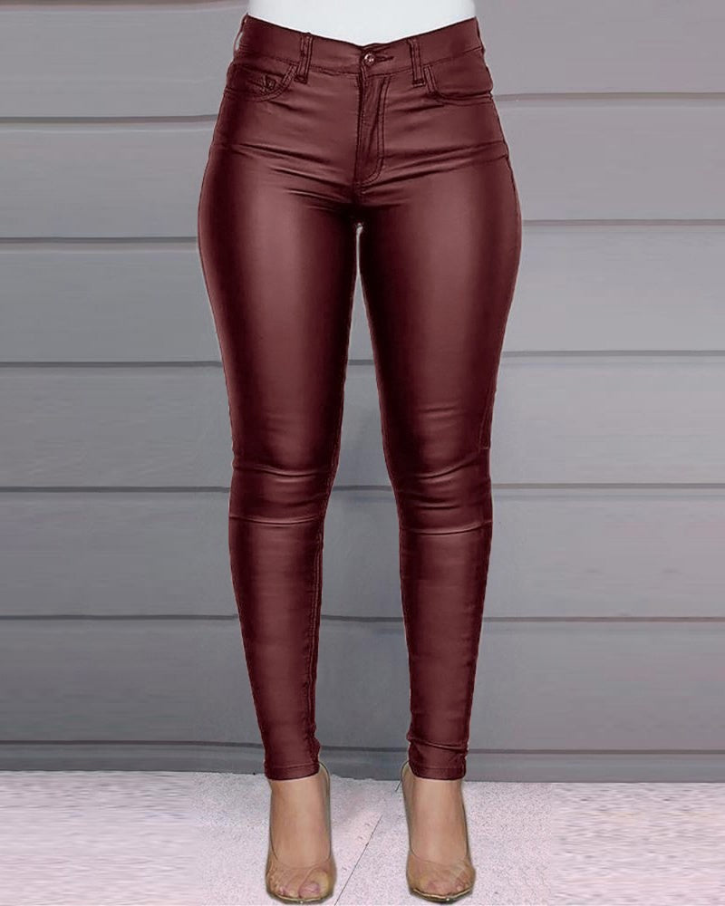 Pantalones ajustados de cuero PU sexy para uso casual y combinables con todo