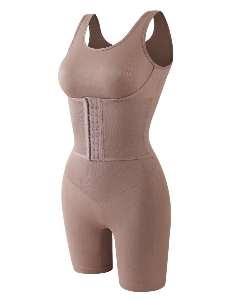 Enterizo de longitud media 2 en 1 sin costuras con doble control abdominal