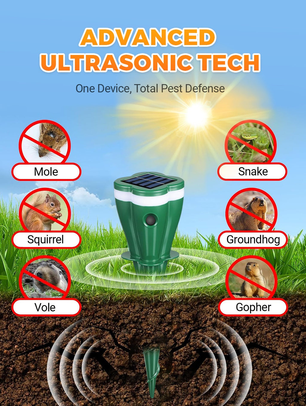 ⏰ ¡Oferta Limitada 50% OFF! 🌸 Repelente de Topos Solar a Prueba de Agua – Protege tu Jardín de Forma Ecológica y Silenciosa 🌱☀️