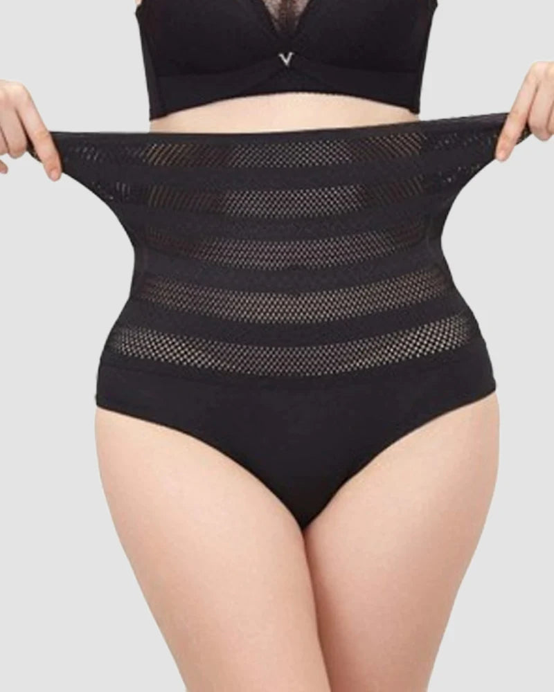 Panty Moldeador de Cintura Alta para Mujer con Estampado Chevron y Control de Abdomen, Braguitas de Malla