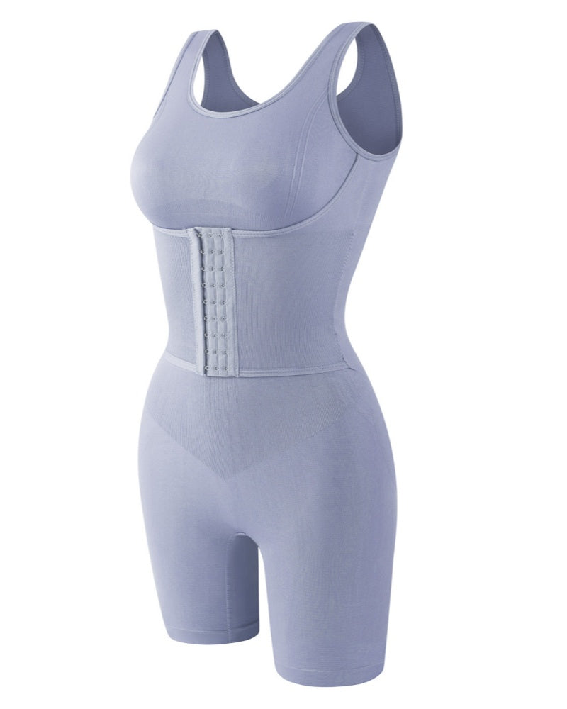 Enterizo de longitud media 2 en 1 sin costuras con doble control abdominal