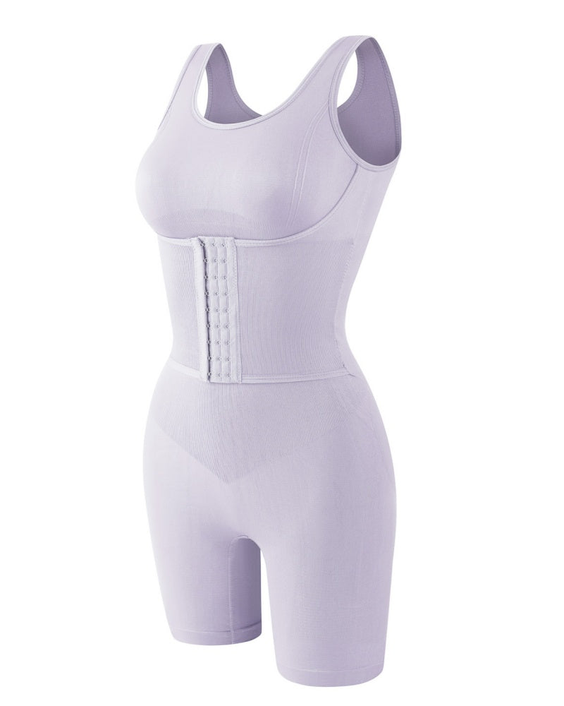 Enterizo de longitud media 2 en 1 sin costuras con doble control abdominal